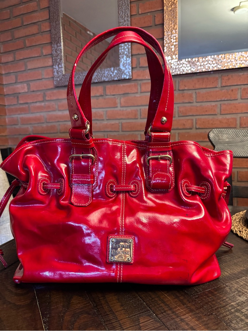 Dooney & Bourke Shiny Red Patent Leather Shoulder Bag